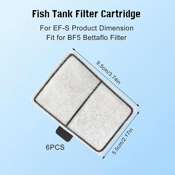 Filter Cartridge,Fish Tank Filter Cartridge for Top Fin EF-S/BF5 BETTAFLO,EF-S Filter Cartridges for EF-S Element,Size 3.7x2.1 Inch ef-s Fish Tank Filter (6PCS)