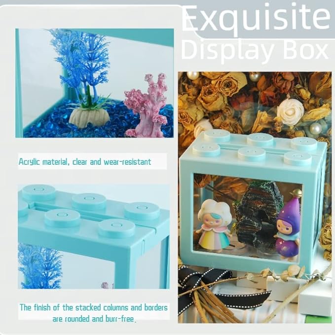 Small Betta Fish Tank, Stackable Mini Fish Tank Aquarium Tank Kit, 3/5 Gallon Rectangular Fish Bowl with Aquarium Gravel Decoration, Tiny Cube Tank for Seaweed Balls Sea Monkeys