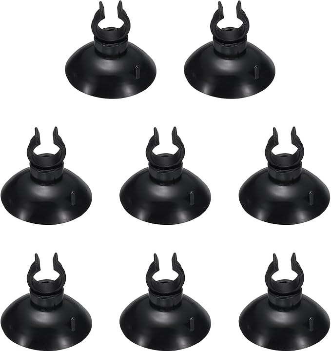 Aquarium Suction Cups, Fish Tank Suction Cups Clips Airline Tube Holders Clamps (Plastic, 8Pcs, Black) for 0.4" Fish Tank Airline Tubing Binding Moss Shrimp Nest, 10x30MM