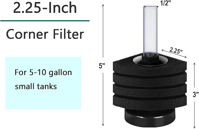 AQUANEAT Aquarium Bio Corner Sponge Filter, for Breeding Shrimp Nano Fish Tank, up to 10Gal