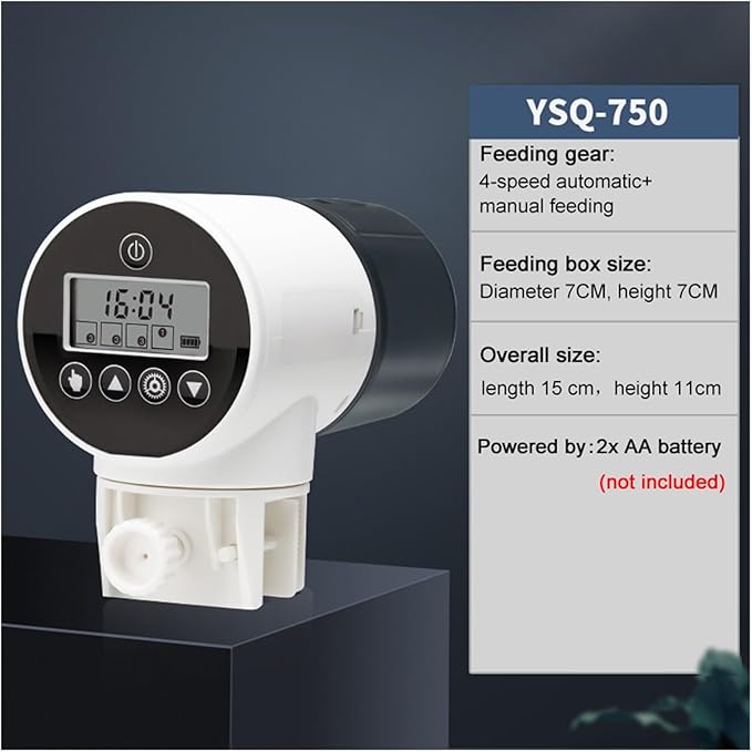 Automatic Aquarium Feeder Intellint Timing Feeder Fish Tank Gold Fish Feeder Lar Capacity Smart LCD Display Dispenser(750)