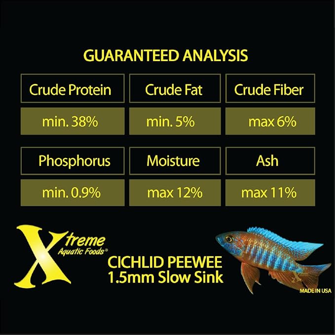 Xtreme Cichlid Peewee 1.5 mm Pellets - Proven Nutrition for Cichlids - Balanced Amino Acids, Boost Immune & Digestive Health, Color & Energy, Max Protein Freshwater Fish Food – USA Farm Grown (72oz)