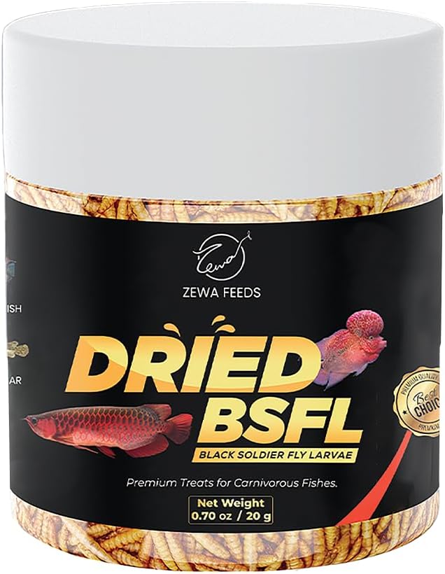 Dried Black Soldier Fly Larvae - 100% Natural Protein Rich Fish Food for Arowana, Flower Horn, Oscar, Koi, Cichlids, Discus, Redtail Shark (20 g/0.7 Oz/100 ml)