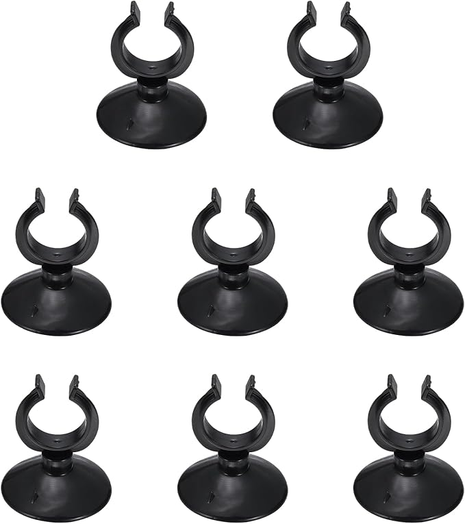 Aquarium Suction Cups, Fish Tank Suction Cups Clips Airline Tube Holders Clamps (Plastic, 8Pcs, Black) for 0.9" Fish Tank Airline Tubing Binding Moss Shrimp Nest, 23x45MM