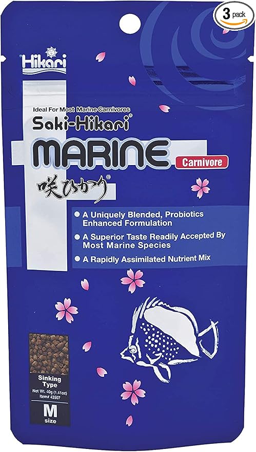 Saki-Hikari 3 Pack of Medium Marine Carnivore Probiotic Enhanced Sinking Pellets, 1.41 Ounces Each