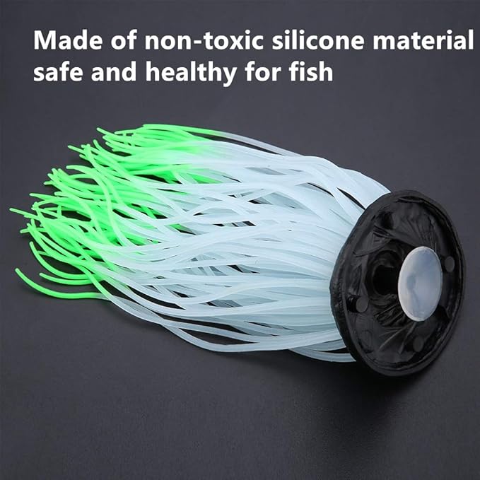 Pssopp Simulation Silicone Luminous Sea Anemone Ornament Artificial Plant Simulation Sea Anemone for Aquarium Fish Decoration with Suction Cup(Green)