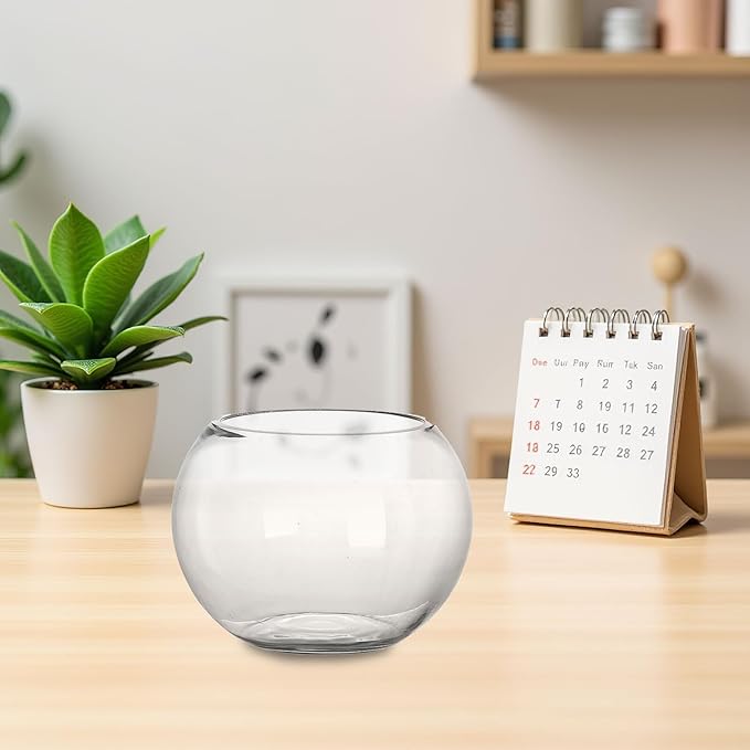 HOMSFOU Clear Round Fish Bowl 7-Inch Glass Aquarium for Goldfish and Aquatic Plants Desktop Fish Tank Suitable for Home Office Decoration