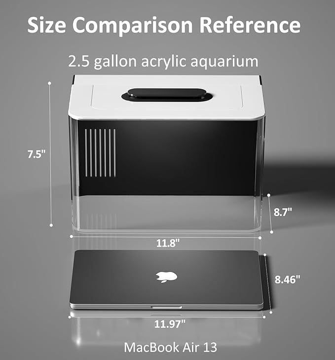 Betta Fish Tank Kit 2.5 Gallon Aquarium with Heater, Hidden Filtration, Light, Lid, Small Acrylic Tank for Beta, Shrimp, Guppy