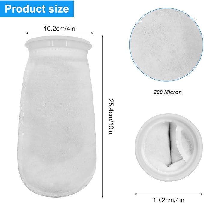 3Pcs 4 Inch Ring by 10 Inch Long Filter Socks 200 Micron, Aquarium Felt Socks, Aquarium Filter Bags for Freshwater Saltwater Aquariums Fish Tank, Sump Filter Socks, Use in Ponds Overflows
