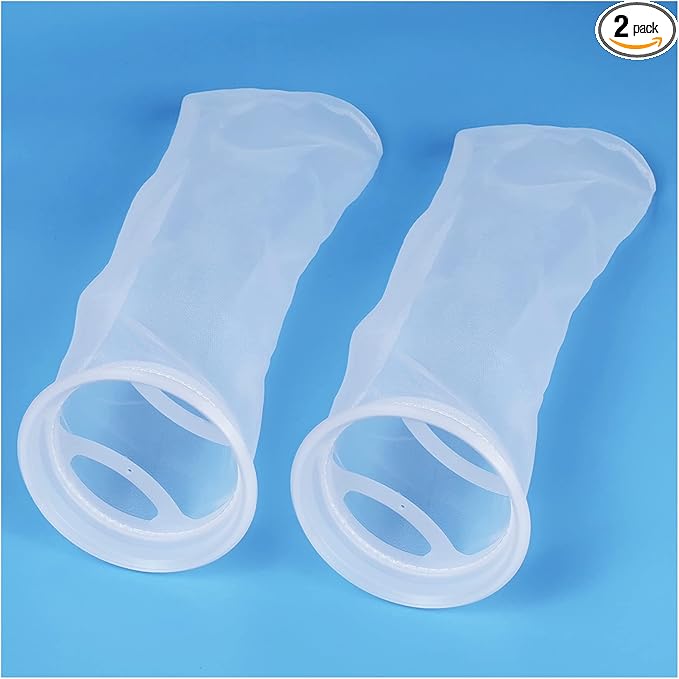 ZCONIEY Large Aquarium Filter Bags 7" Opening x 17" Long Nylon Filter Socks 75 Micron Felt Filtration 2Pack