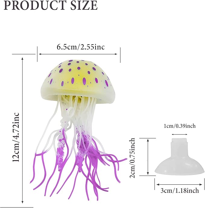 WishLotus Aquarium Jellyfish Decoration, Soft Silicone Glowing Aquarium Decorations Fluorescent Jellyfish with Suction Cup New Upgraded Simulation Aquarium Decor for Various Fish Tank (A, Purple)