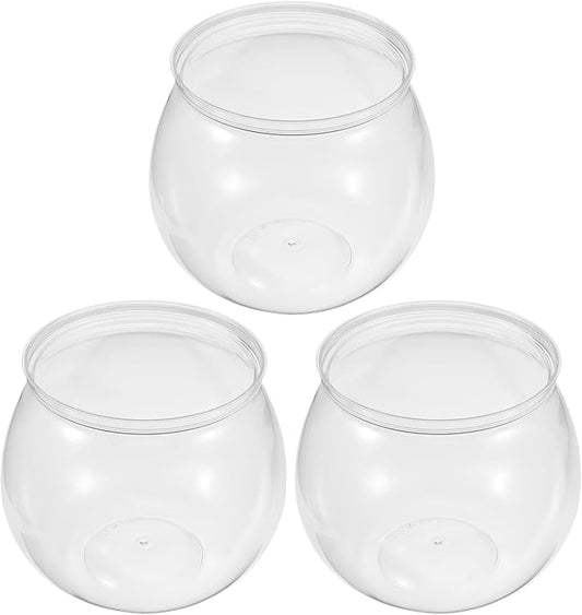 Ipetboom 3pcs Plastic Fish Bowls Transparent Small Plastic Fish Tank Shatterproof Fishbowl Small Fish Tank Clear Round Aquarium for Betta Fish Goldfish Candy Wedding Party Favor Desktop