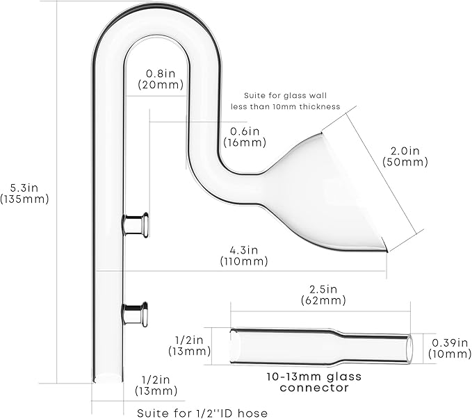 FZONE Aquarium Glass Mini Skimmer Lily Inflow and Outflow Sets for Mini Nano Tanks Filter Pipes(for 1/2inch Tubing)