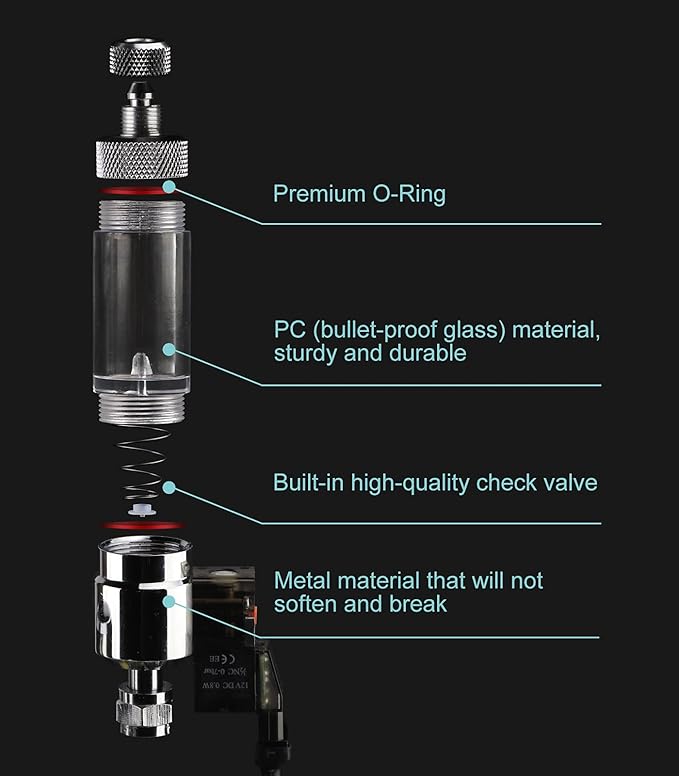 CO2 Bubble Counter with Solenoid Valve and Check Valve for CO2 Generator Regulator Planted Aquarium Screw Connection