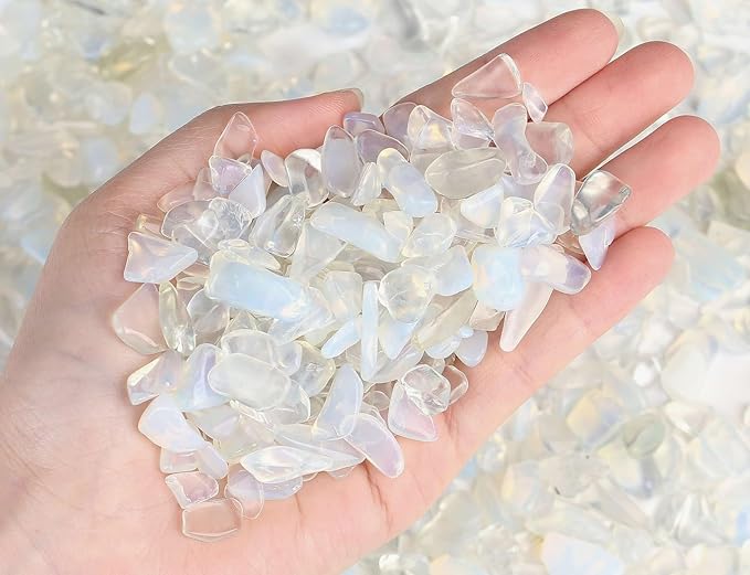 LAIDANLA Opalite Crushed Stone Crystal Chips Bulk Natural Gemstones Healing Reiki Crystals Mini Quartz Vase Filler Aquarium Gravel 100g