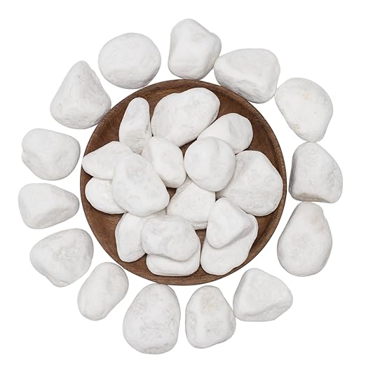 White Natural River Rocks, 1.5-2.5 Inch Decorative Stones for Plants, Garden, and Landscaping – 20LB, Ideal for Fish Tanks, Vases, Crafting, Home Decor, and Outdoor Landscaping