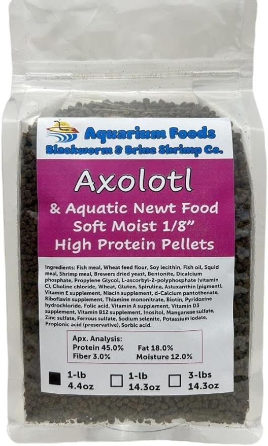 Axolotl Food, 1/8" Soft Moist Sinking Pellets, Rangen's Salmon Meal Pellets for Small Axolotl. Also Shrimp, Snails, Crabs, Bottom Fish, All Tropical Fish…1-lb 4.4oz Clear Bag