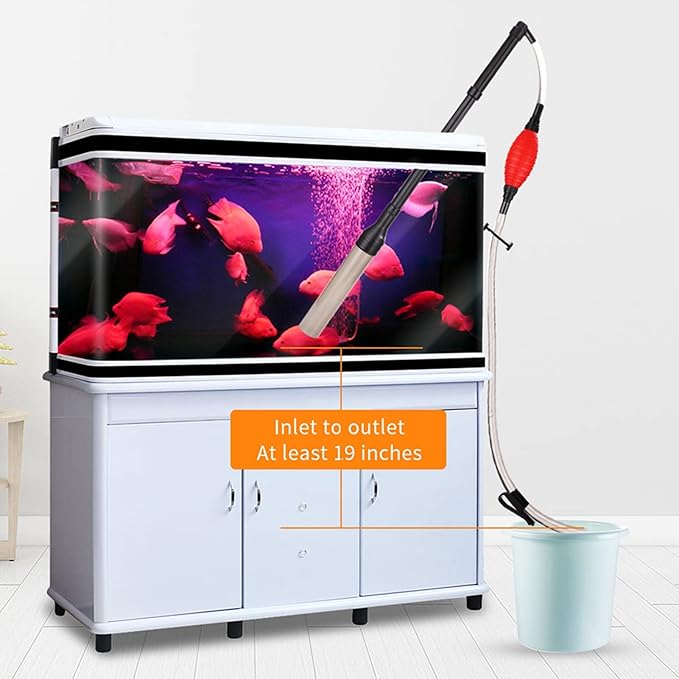 Manual Operated Aquarium Siphon with Red Air Bag, Gravel Vacuum for Aquarium Labor Saving Water Changer Portable Sand Cleaner for Daily Tank Maintenance
