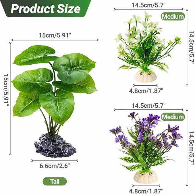 GOZILLA Fish Tank Plants, Reptile Artificial Plastic Plants, Reptile Plants for Terrarium, Aquarium Decorations Resin Pedestal Ornaments for Fish Tank Accessories Set.(3PCS/B-Set)