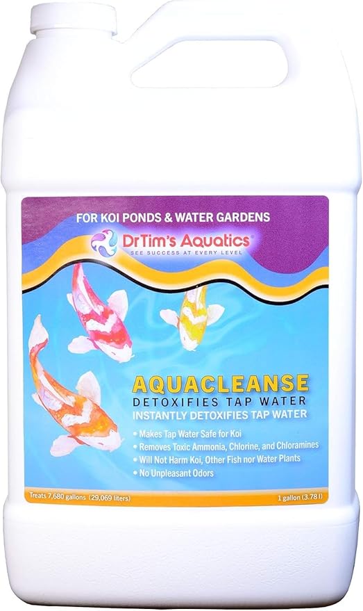 DrTim’s Aquatics AquaCleanse for Koi Aquariums – 128 oz – Tap Water Detoxifier, Dechlorinator & Ammonia Reducer for New and Cycled Fish Tanks