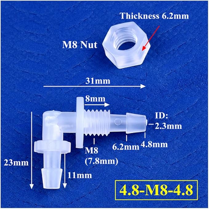 5Pcs Hex Nut PP Pagoda Elbow Connectors Aquarium Tank Air Pump Hose Joints Irrigation Pipe Fittings,4.8-M8-4.8