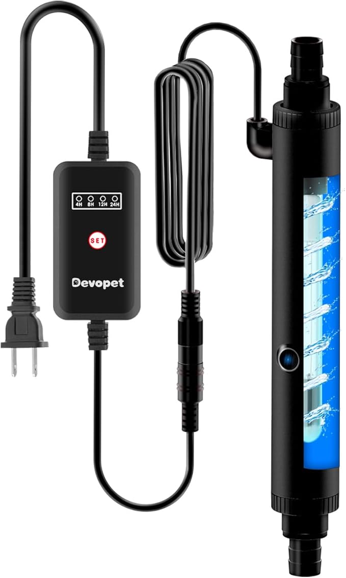 Aquarium U-V Light, Al-gae Clean Light for Fish Tank, Green Water Clean Lamp with Timer, Amphibian Aquarium U-V Lamp for in-Line and in-Tank Use, for 75-120 Gallons Fish Tanks(10W)