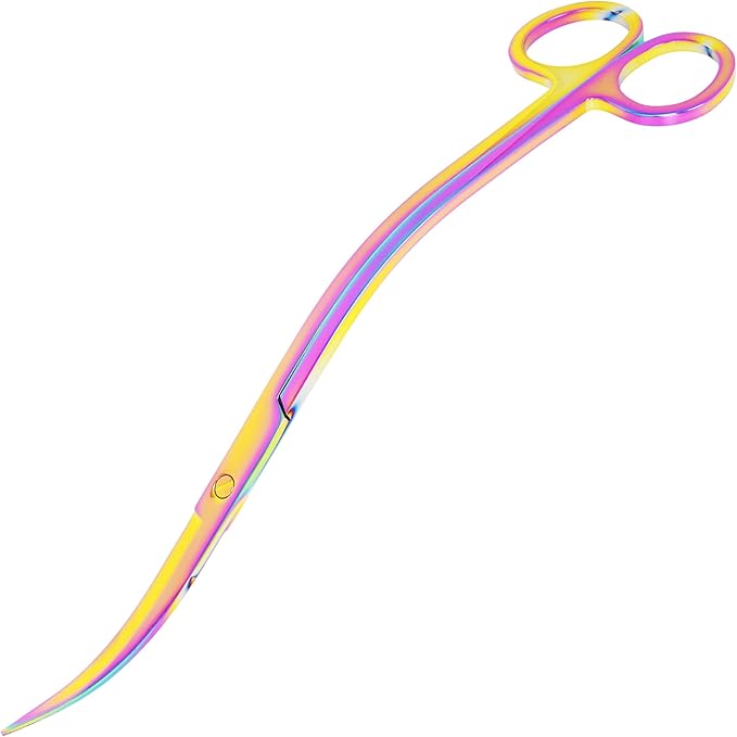 Mandala Crafts Rainbow Stainless Steel Curved Aquarium Scissors for Trimming Aquatic Plants – Wave Aquascape Scissors for Fish Tanks, Hospital Tanks, Goldfish Bowls, Aquariums, and Terrariums