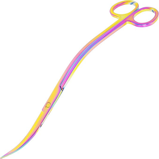 Mandala Crafts Rainbow Stainless Steel Curved Aquarium Scissors for Trimming Aquatic Plants – Wave Aquascape Scissors for Fish Tanks, Hospital Tanks, Goldfish Bowls, Aquariums, and Terrariums