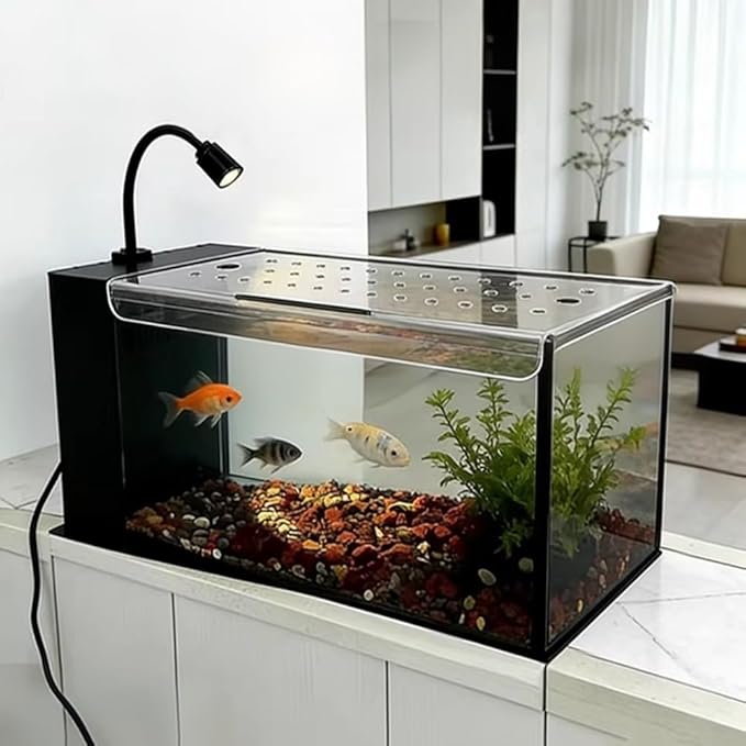 Rygcrud Acrylic Aquarium Top Cover, Square Canopy Fish Tank Hood with Feeding Port Anti-Jumping Panel to Avoiding Cat(70.7x26.5cm)