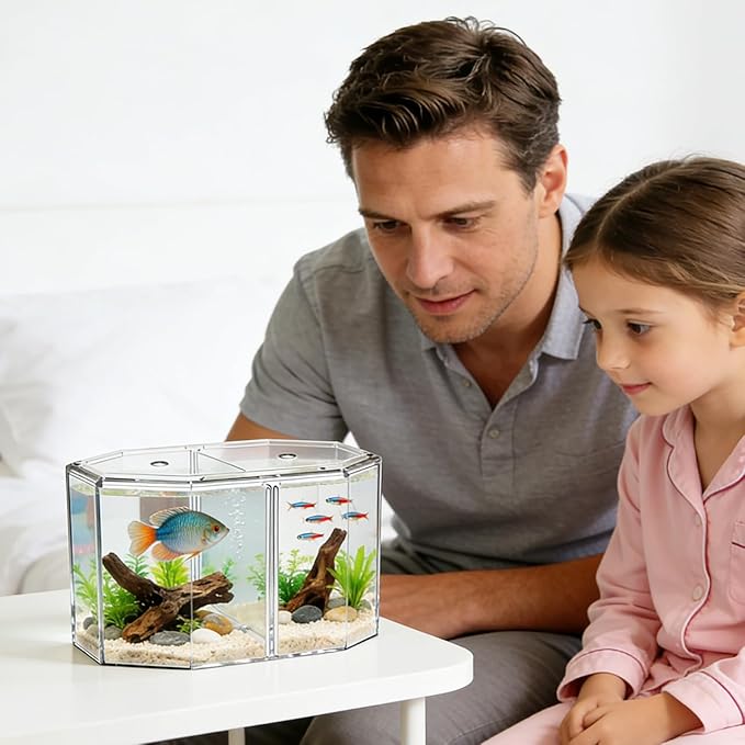 Mipcase 2pcs Transparent Box for Fish Dual Chamber Tank Removable Partition Easy to Clean Aquarium Incubator for Betta Guppy Fish Fry