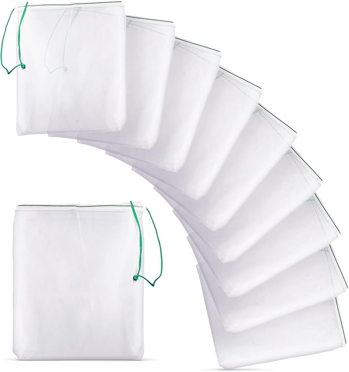 SunGrow Media Filter Bags, White Mesh Nylon Pouch for Holding Aquarium Active Carbon, Bio Rings, Straw for Chicken Nest, Lavender, Spices, Dried Flowers, 10 Pcs per Pack