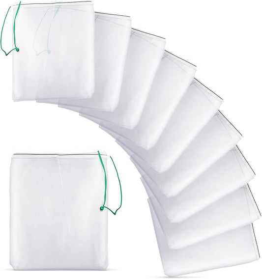 SunGrow Media Filter Bags, White Mesh Nylon Pouch for Holding Aquarium Active Carbon, Bio Rings, Straw for Chicken Nest, Lavender, Spices, Dried Flowers, 10 Pcs per Pack