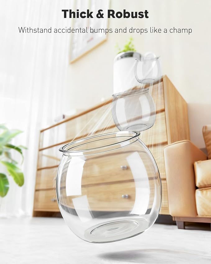 Pawfly 0.5 Gallon Mini Plastic Fish Bowl, Unbreakable Small Fishbowl Desktop Aquarium, Clear Round Plastic Fish Tank for Small Fish, Shatterproof Betta Fish Tank Goldfish Bowl, Decorative Globe Vase