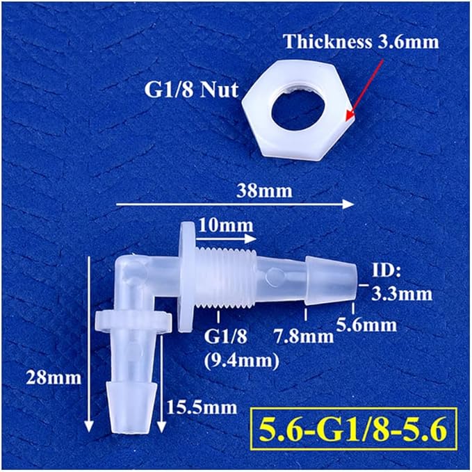 5Pcs Hex Nut PP Pagoda Elbow Connectors Aquarium Tank Air Pump Hose Joints Irrigation Pipe Fittings,5.6-G1I8-5.6
