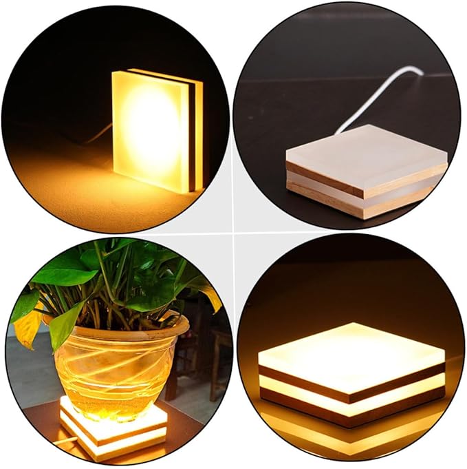 ARTIBETTER Light Base Desktop Stand Fish Tank Decorations Flower Pot Decorations Fish Bowl Vase Glow Table Top Decor Delicate Base Tabletop Decor Led Fish Tank Stand Wood Office