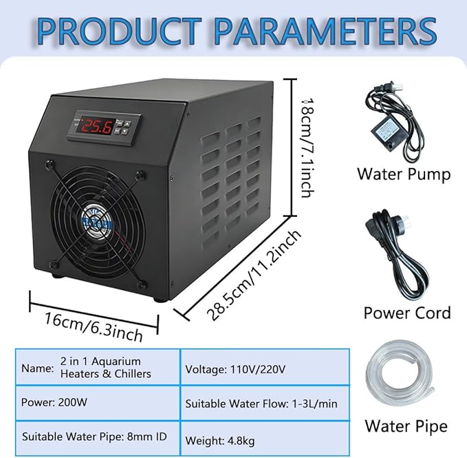 Aquarium Chiller, 16 Gallon/60L 2 in 1 Aquarium Cooler for Hydroponic System, Water Chiller with Pump and Pipe for Fish Shrimp Coral 2in1AquariumHeaters/Chiller