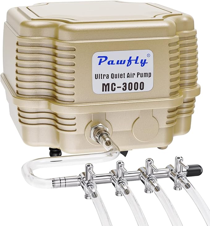Pawfly 254 GPH Aquarium Air Pump with Large Bio Sponge Filter Multi-Port Air Flow Control Lever Valve Splitter and Airline Tubing for Fish Tanks Ponds and DWC Systems