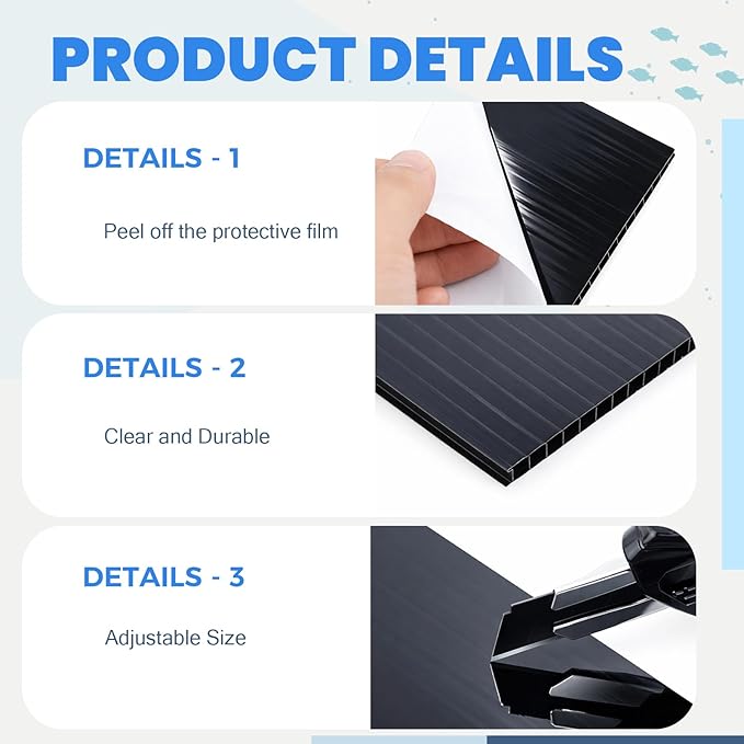 Sieral 2 Pcs Aquarium Canopy Set Polycarbonate Greenhouse Panels 22.95 x 16.61 x 0.24 Inch for 75/90/110 Gallon Fish Tank with Center Brace Aquariums Cover Fish Tank Lid, Black