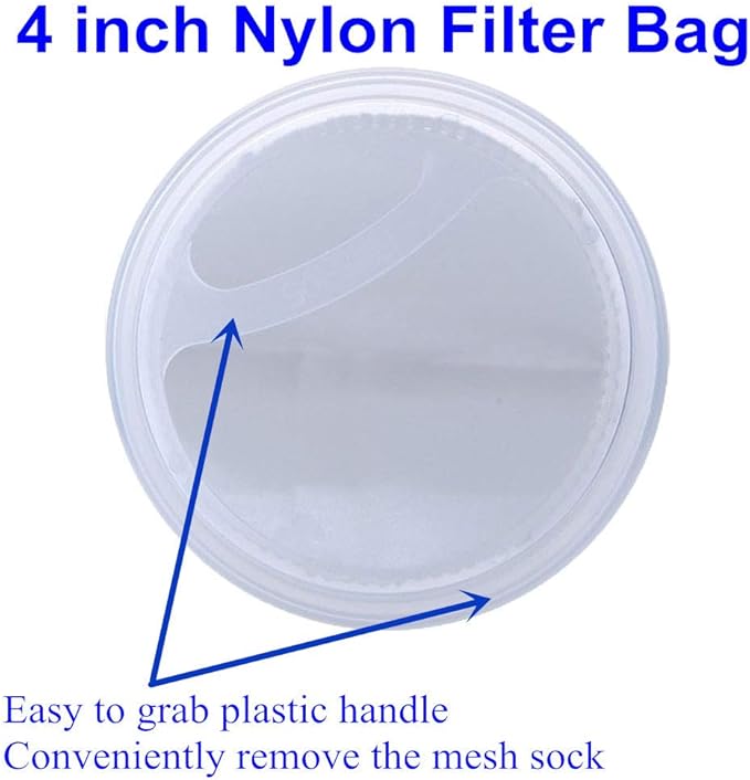 5Pack Nylon Mesh Filter Socks 4 Inch Ring 50/75 / 100/200 / 300/400 Micron - by 14 Inch Long – Aquarium Filter Bags (50 Micron 4" x 14" Nylon Mesh Bag)