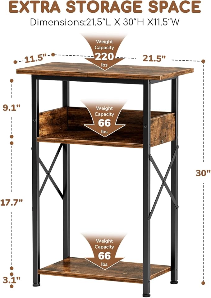 10 Gallon Fish Tank Stand with Storage Shelves, 3-Tier Aquarium Stand with Rust-Proof Metal Frame, Heavy Duty Waterproof Reptile Turtle Tank Stand for Home Office Up to 150LBS, 21.5" L x 11.5" W x 30" H, Rustic Brown