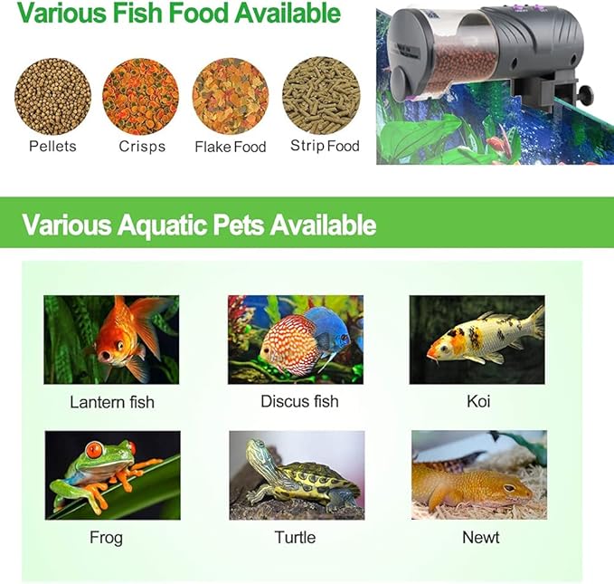 Intelligent Automatic Fish Feeder with Timing Function, Large Capacity Dry Food Bucket - Adjustable 12 / 24h Feeding, Easy Installation for Aquarium Fish Tanks