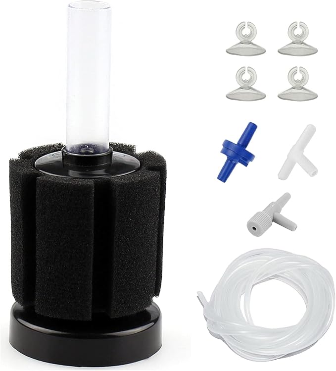 AQUANEAT Aquarium Air Powered Sponge Filter, Fish Tank Bio Bubble Filter with Airline Tubing, Valves, Suction Cup(up to 10Gal)