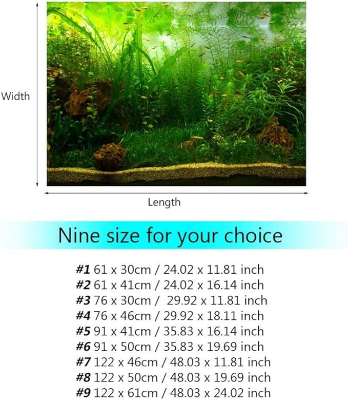 Filfeel Aquarium Background Fish Decorations Pictures PVC Adhesive Poster Water Grass Backdrop Decoration Paper Cling Decals Sticker(76 * 46cm)