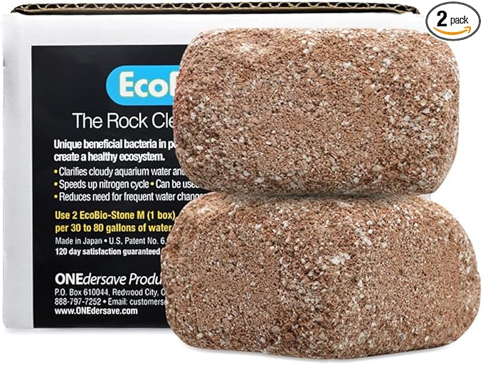 EcoBio-Block Natural Volcanic Rock for Aquarium Water Clarity & Balance — Low-Maintenance Alternative to Weekly Additives — for Freshwater Fish, Turtles, Shrimp & Frogs (Medium 2-Pack, 15-40 gal ea.)