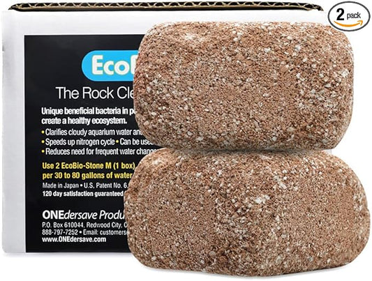 EcoBio-Block Natural Volcanic Rock for Aquarium Water Clarity & Balance — Low-Maintenance Alternative to Weekly Additives — for Freshwater Fish, Turtles, Shrimp & Frogs (Medium 2-Pack, 15-40 gal ea.)