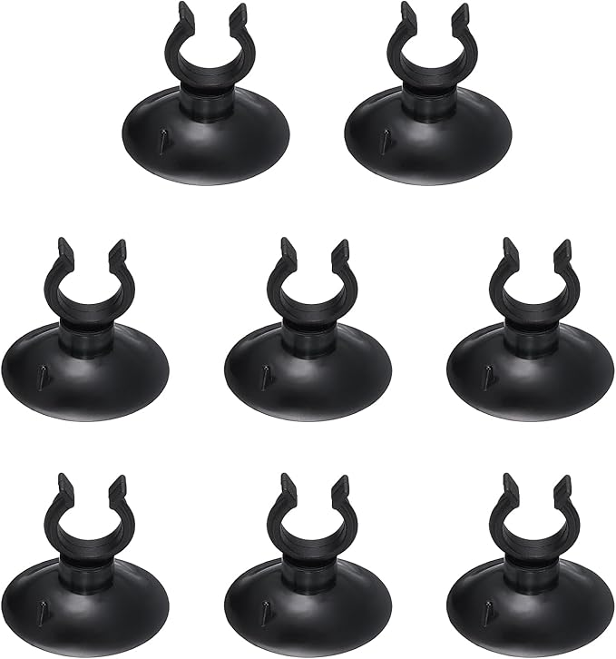 Aquarium Suction Cups, Fish Tank Suction Cups Clips Airline Tube Holders Clamps (Plastic, 8Pcs, Black) for 0.5" Fish Tank Airline Tubing Binding Moss Shrimp Nest, 13x30MM