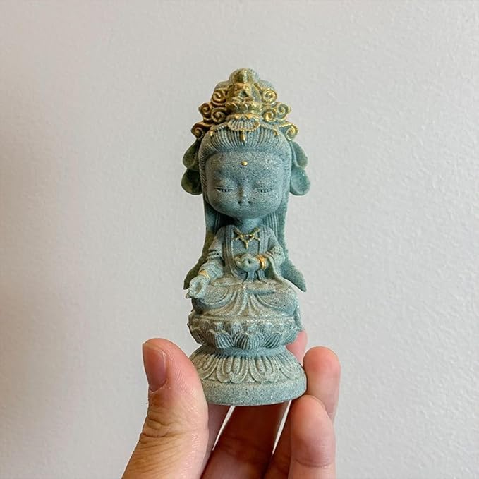 livelyfish Small Guanyin Buddha Statue Quanyin Figurine Sandstone Decorative for Fish Tank Aquarium Decor, Gold