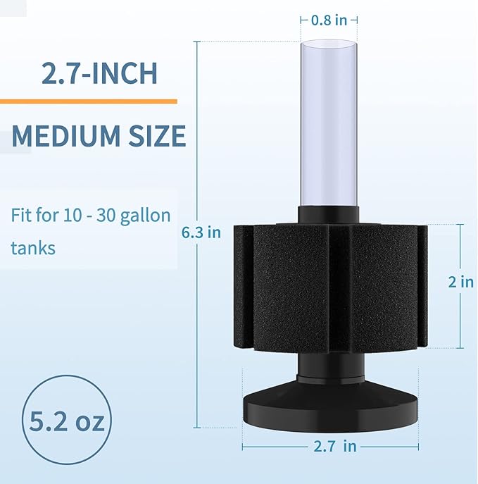 Pawfly Aquarium Bio Sponge Filter Quiet Fish Foam Filter with Airline Tubing Suction Cups Check Valve Connectors and Control Valve Accessories for Betta Fry Shrimp Small Fish Tank up to 30 Gallon