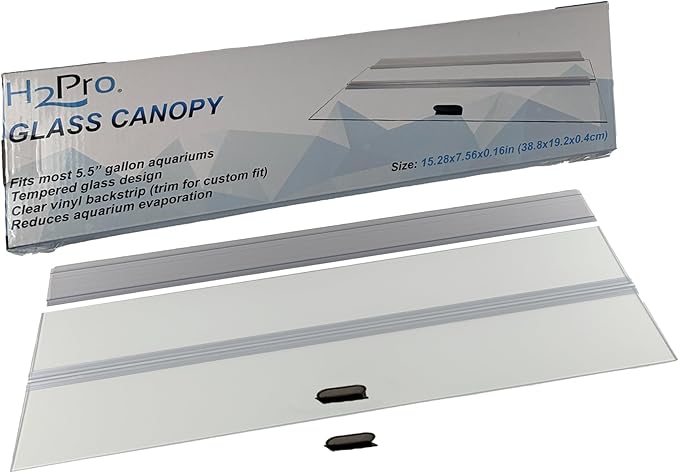 H2Pro Glass Canopy Aquarium Lid for Fresh & Saltwater Fish Tanks (16GT for Aqueon & Marineland 5.5gal Aquariums)