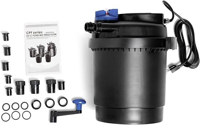 Grech CPF-2500 Pond Bio Pressure Filter UVC 13-watt Up to 1600 Gallons with 720GPH Fountain Pump